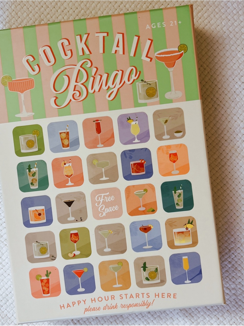 Eccolo Cocktail Bingo Game - Pink, Green, Cream, Blue, Orange